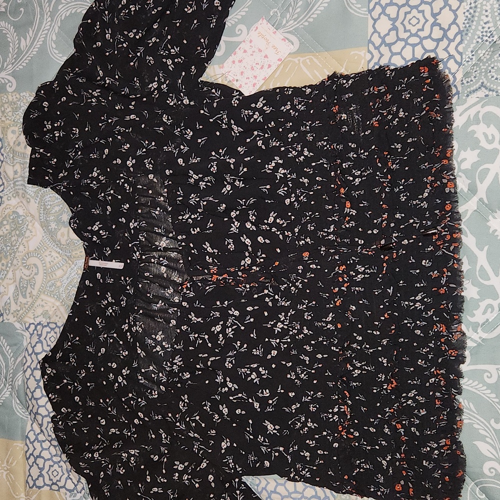 Free People Black Floral Blouse Size XL